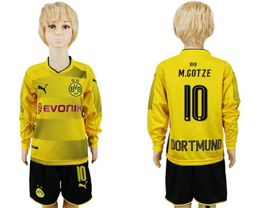 Dortmund #10 M.Gotze Home Long Sleeves Kid Soccer Club Jersey - Click Image to Close